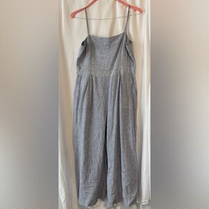 J.Crew Blue & White Striped Linen Wide-Leg Jumpsuit – Size 10